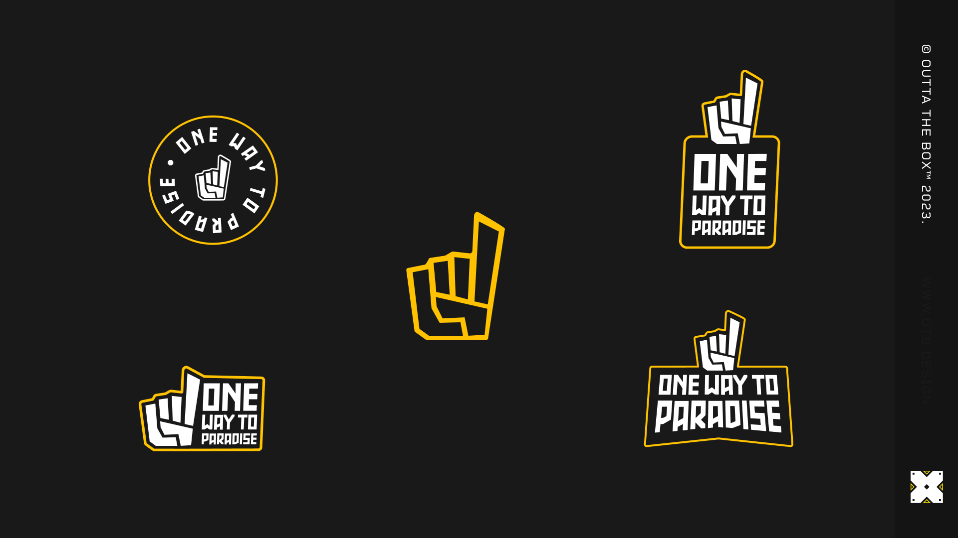 One Way to Paradise logo system — badge, seal and mark