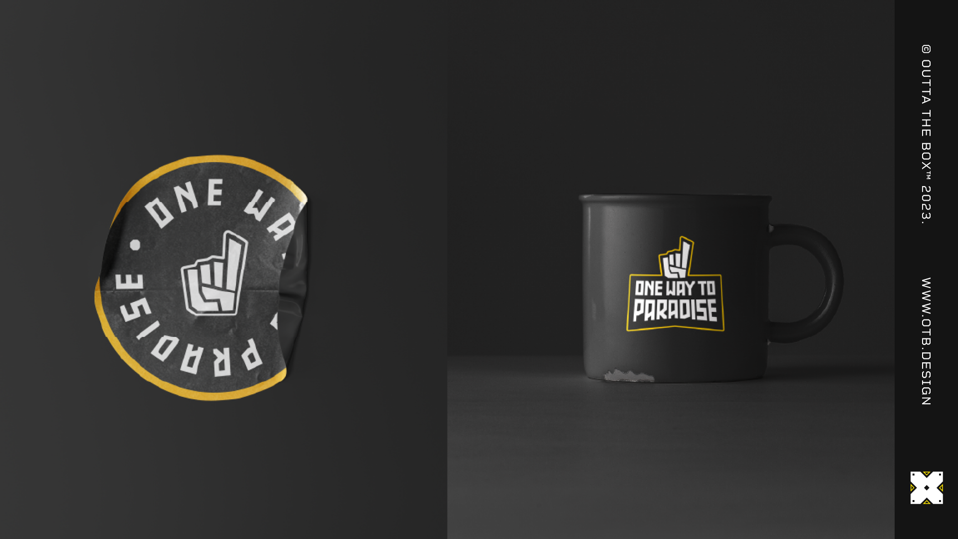 One Way to Paradise sticker and mug